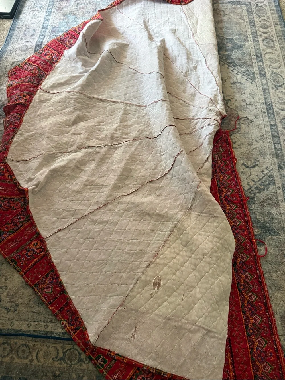 Large 83” Quilted Patchwork Christmas Tree Skirt Red Multicolor Boho